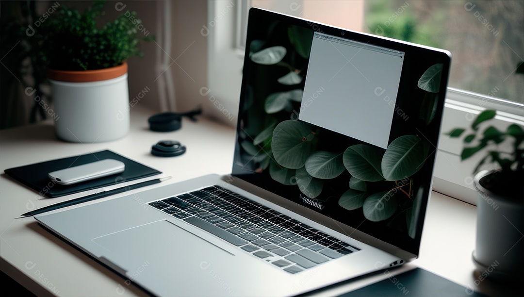 Mesa de escritório sobre essa mesa um notebook