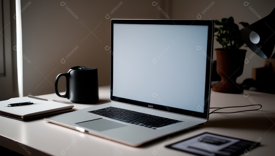 Mesa de escritório sobre essa mesa um notebook