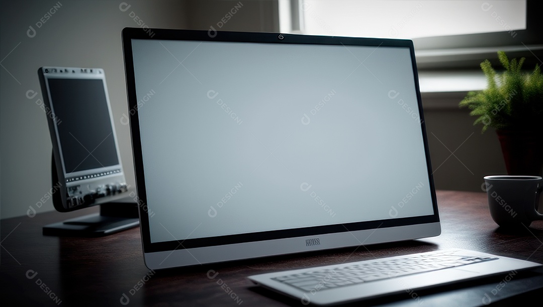 Mesa de escritório sobre essa mesa um notebook