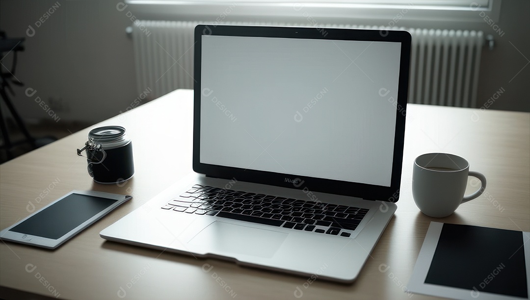Mesa de escritório sobre essa mesa um notebook