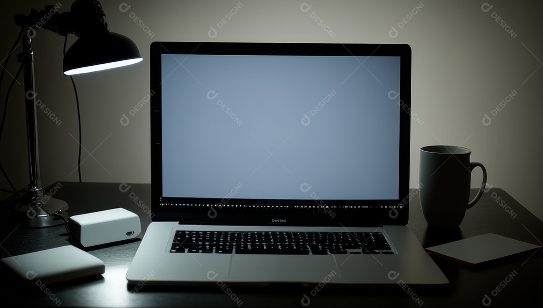 Mesa de escritório sobre essa mesa um notebook