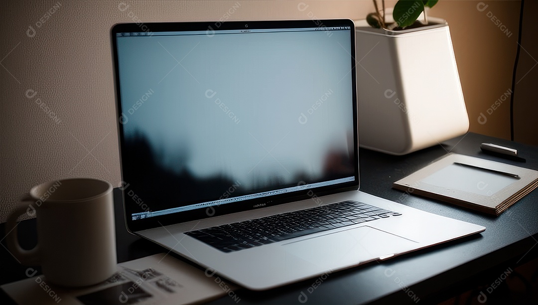 Mesa de escritório sobre essa mesa um notebook