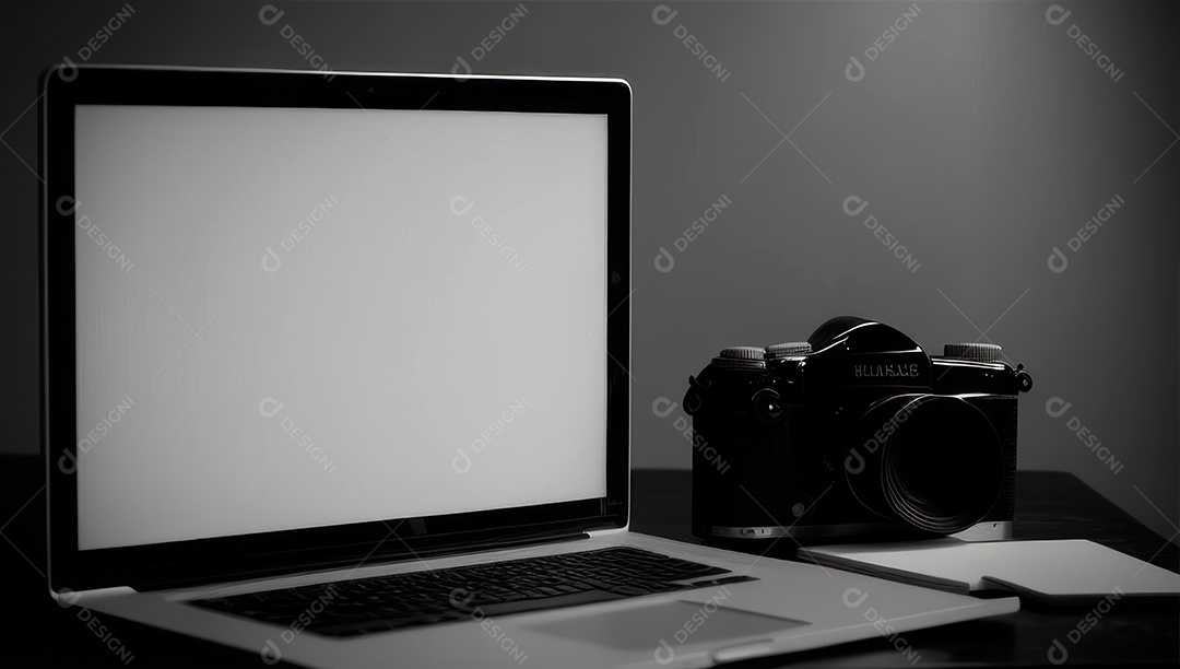 Mesa de escritório sobre essa mesa um notebook