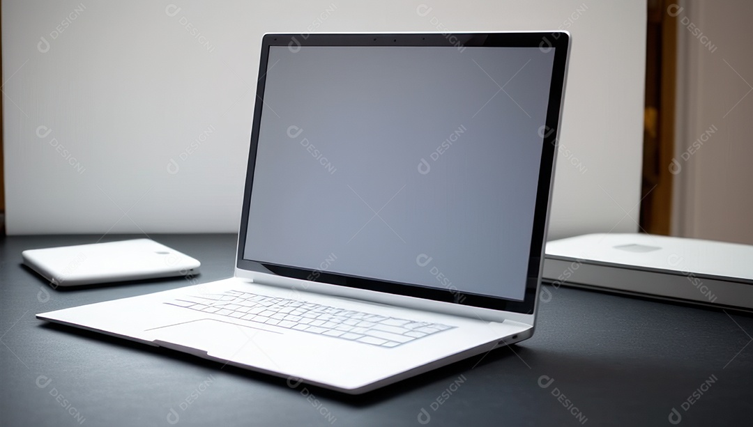 Mesa de escritório sobre essa mesa um notebook