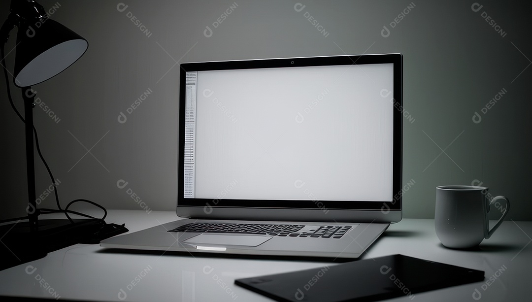 Mesa de escritório sobre essa mesa um notebook