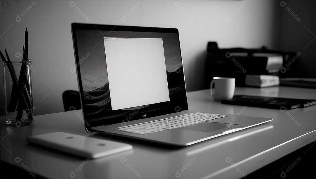 Mesa de escritório sobre essa mesa um notebook