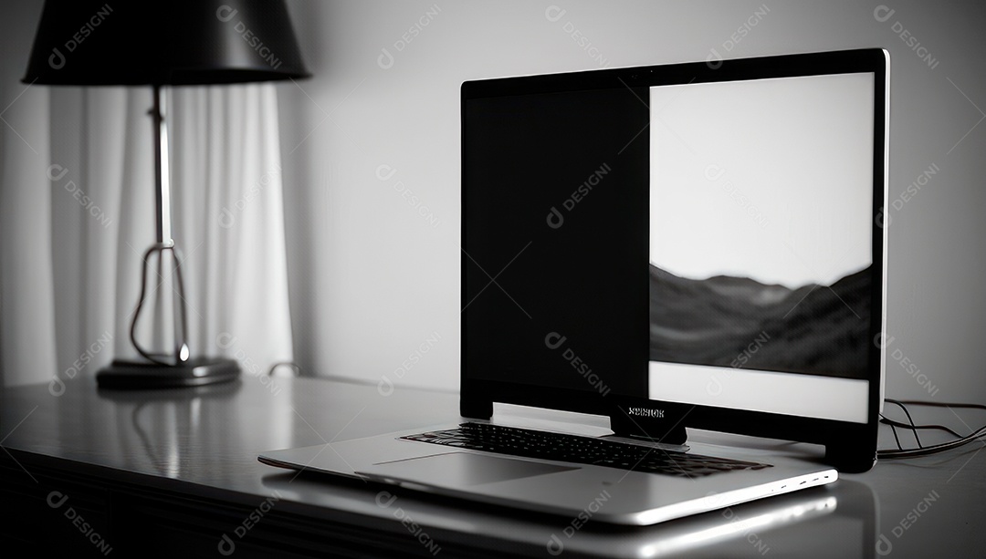 Mesa de escritório sobre essa mesa um notebook