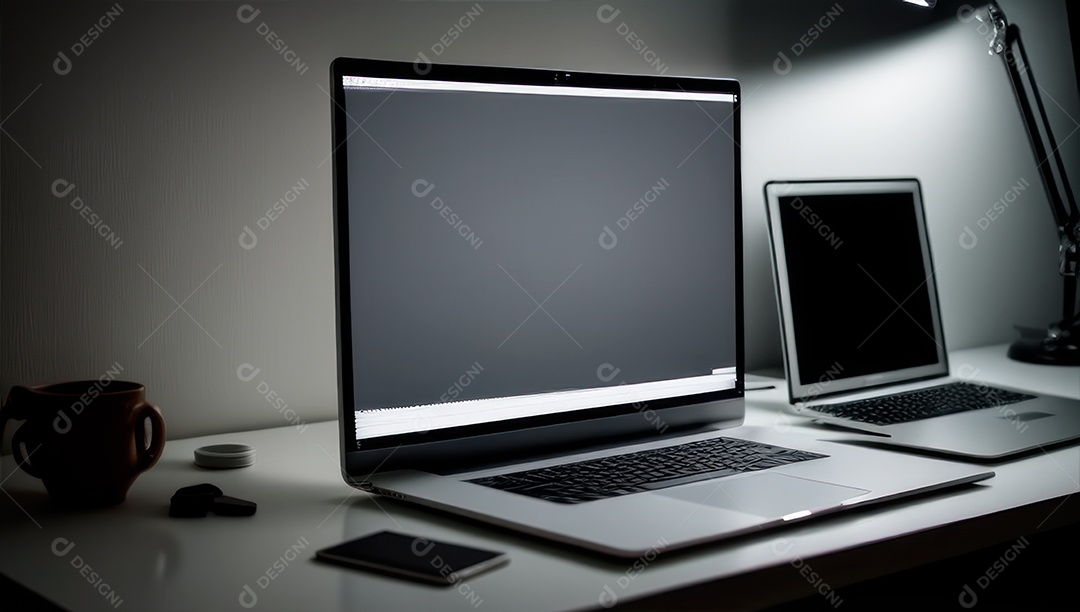 Mesa de escritório sobre essa mesa um notebook