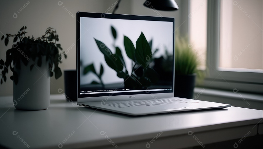 Mesa de escritório sobre essa mesa um notebook