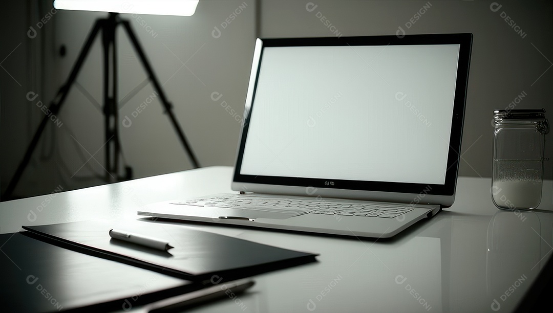 Mesa de escritório sobre essa mesa um notebook