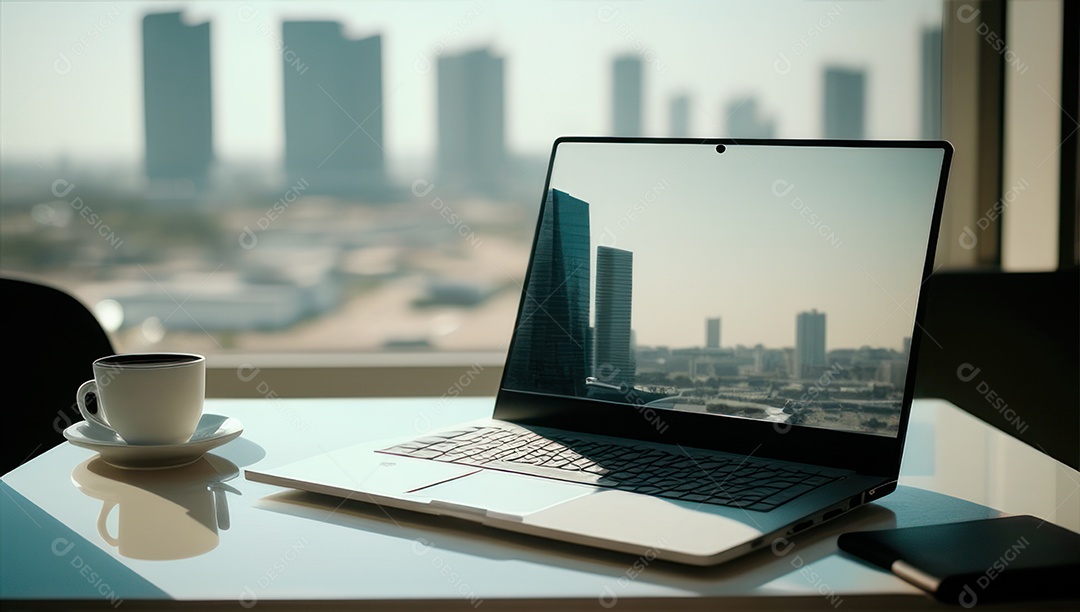 Mesa de escritório sobre essa mesa um notebook