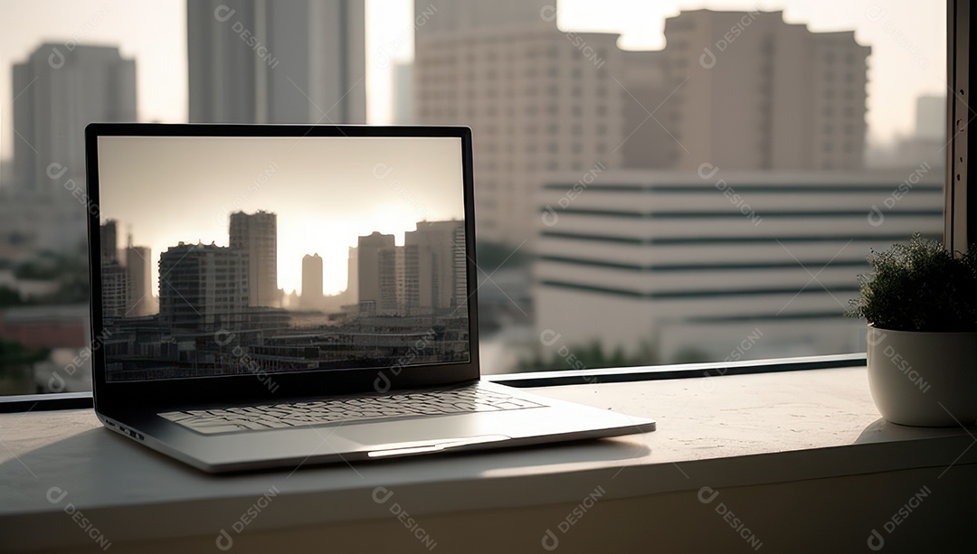 Mesa de escritório sobre essa mesa um notebook