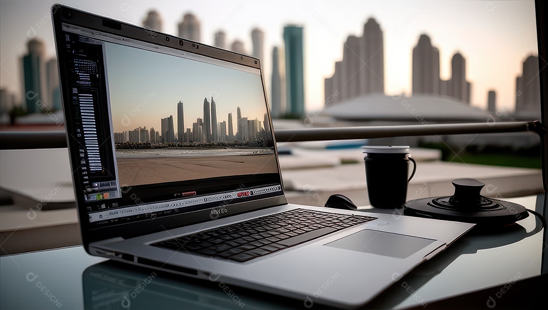 Mesa de escritório sobre essa mesa um notebook