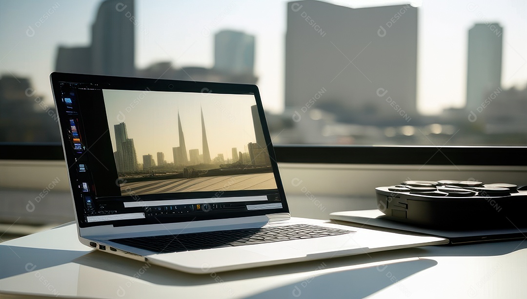 Mesa de escritório sobre essa mesa um notebook