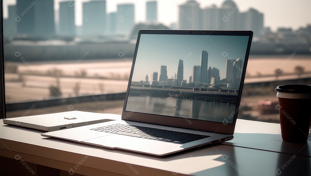 Mesa de escritório sobre essa mesa um notebook