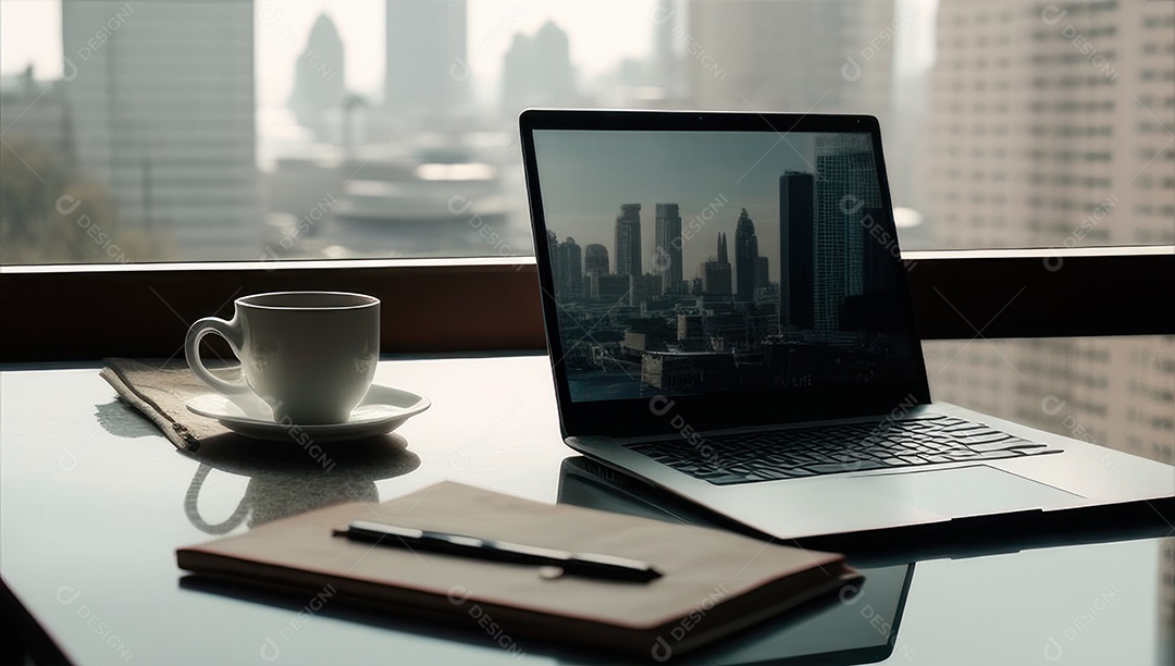 Mesa de escritório sobre essa mesa um notebook