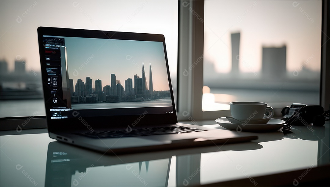 Mesa de escritório sobre essa mesa um notebook