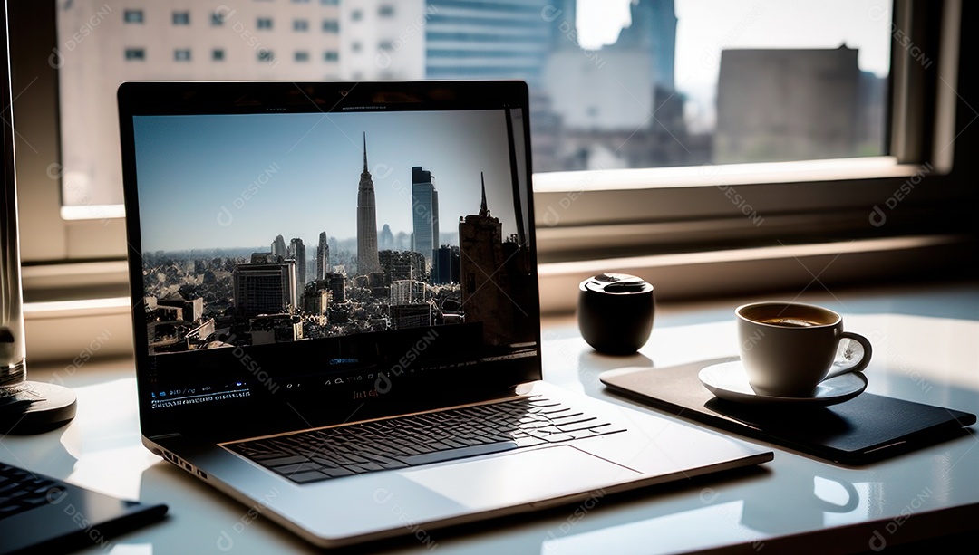 Mesa de escritório sobre essa mesa um notebook