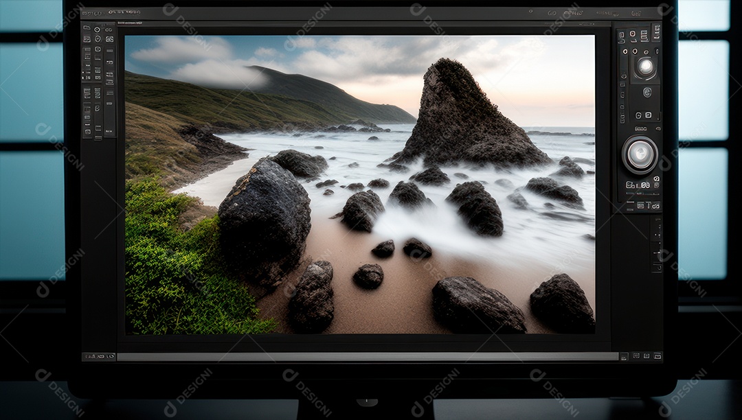Câmera fotográfica sobre uma mesa de madeira
