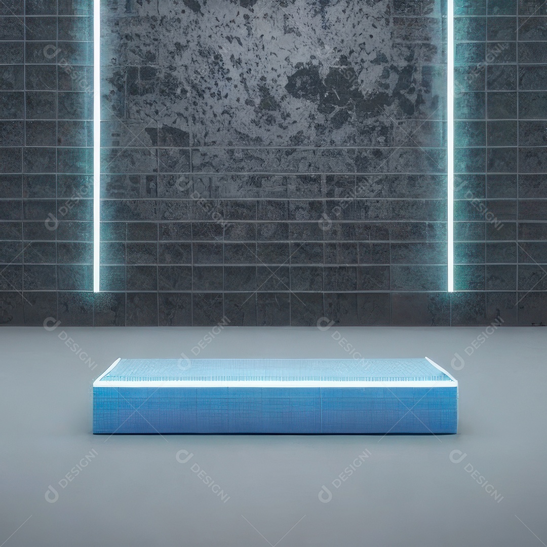 Cenário podium 3D sobre fundo tecnológico.