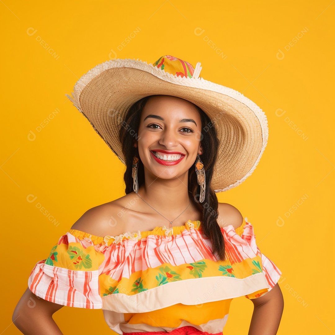 Linda mulher sorridente com roupas de festa junina