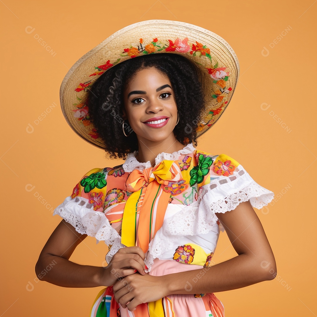 Linda mulher sorridente com roupas de festa junina