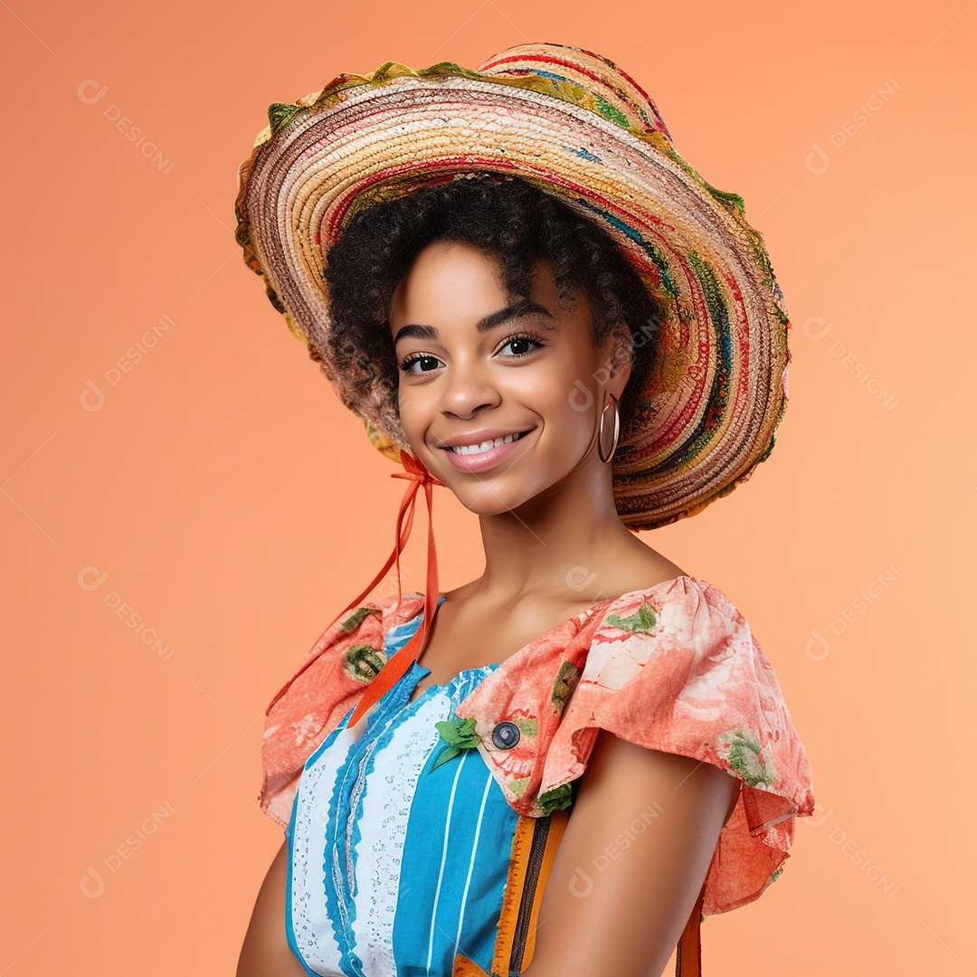 Linda mulher sorridente com roupas de festa junina