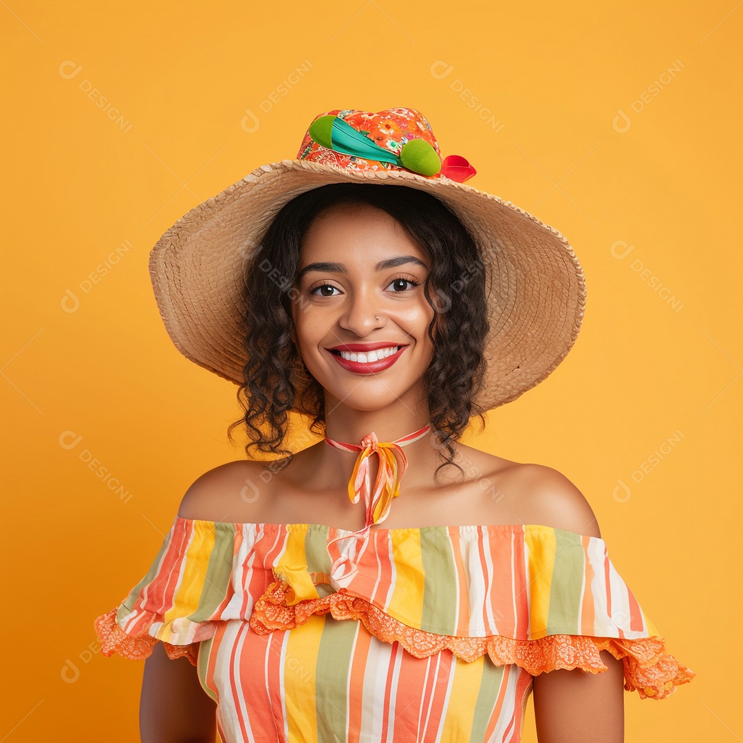 Linda mulher sorridente com roupas de festa junina