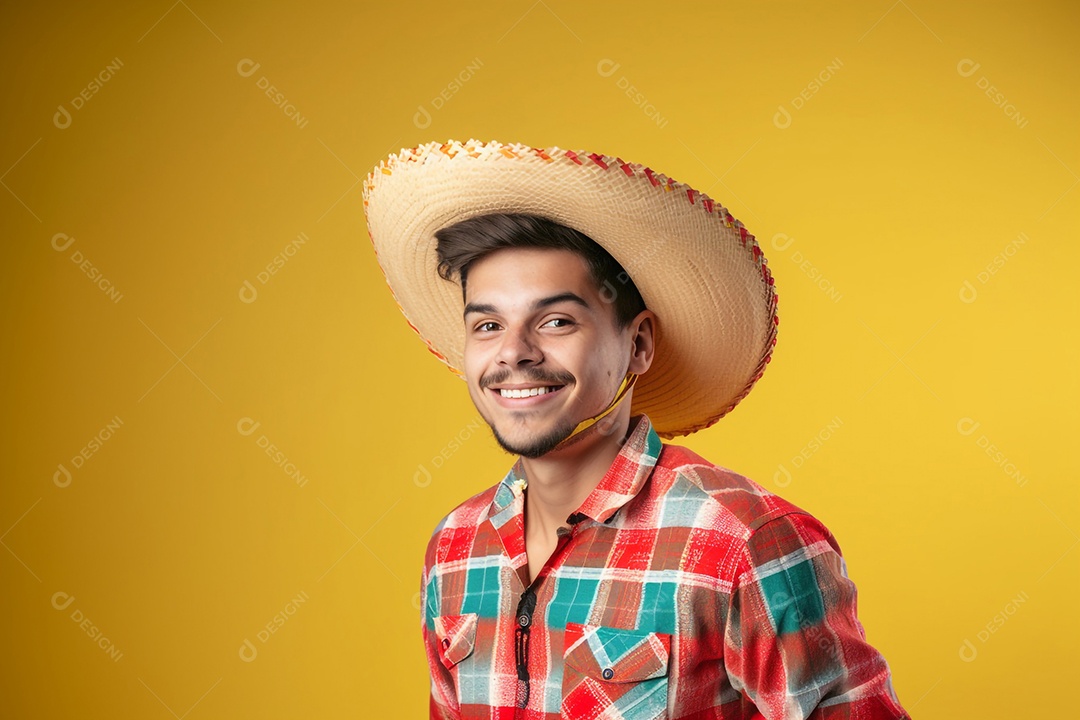 Homem sorridente com traje de festa junina