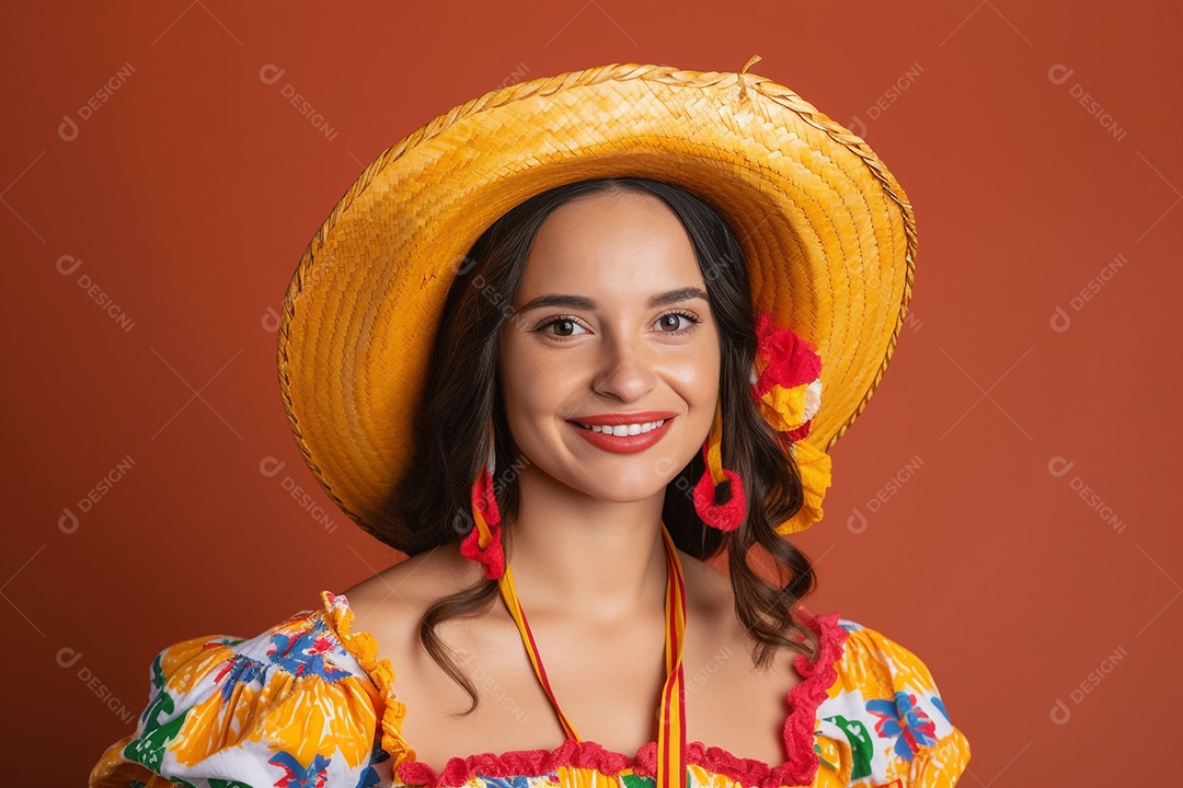 Linda mulher sorridente com roupas de festa junina