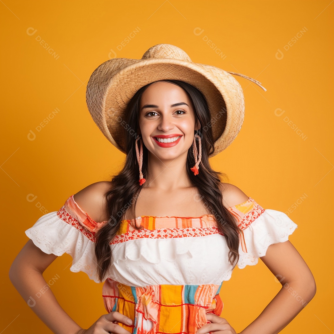 Linda mulher sorridente com roupas de festa junina