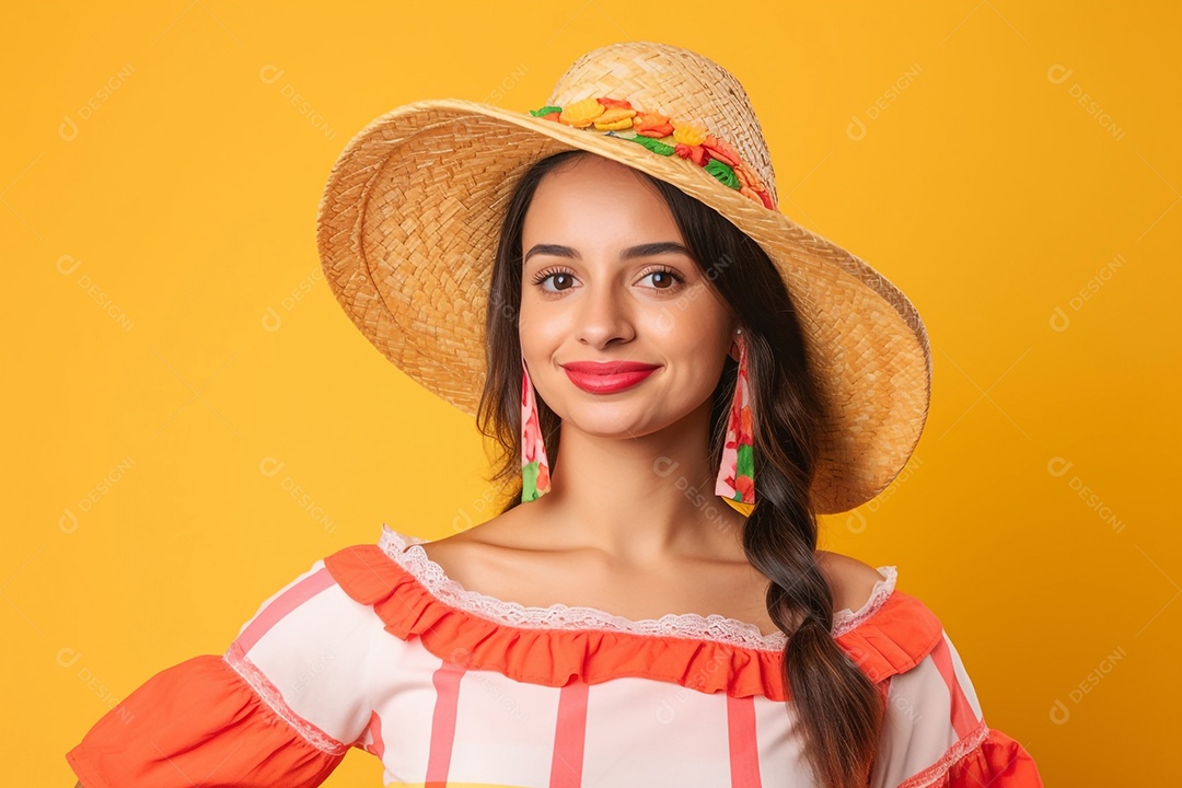 Linda mulher sorridente com roupas de festa junina