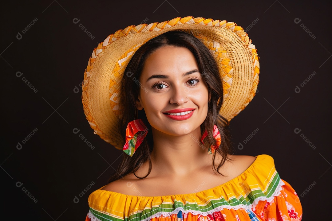 Linda mulher sorridente com roupas de festa junina