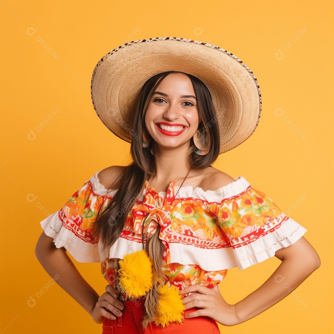 Linda mulher sorridente com roupas de festa junina