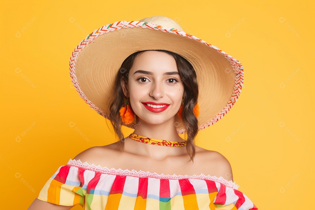 Linda mulher sorridente com roupas de festa junina