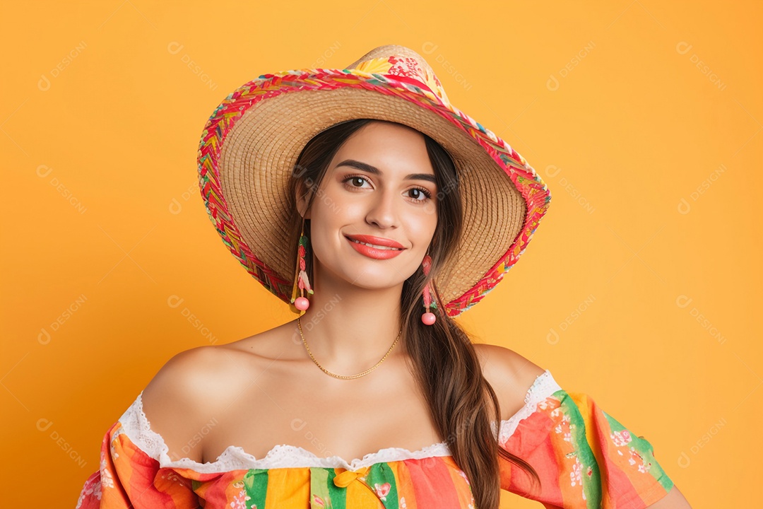 Linda mulher sorridente com roupas de festa junina
