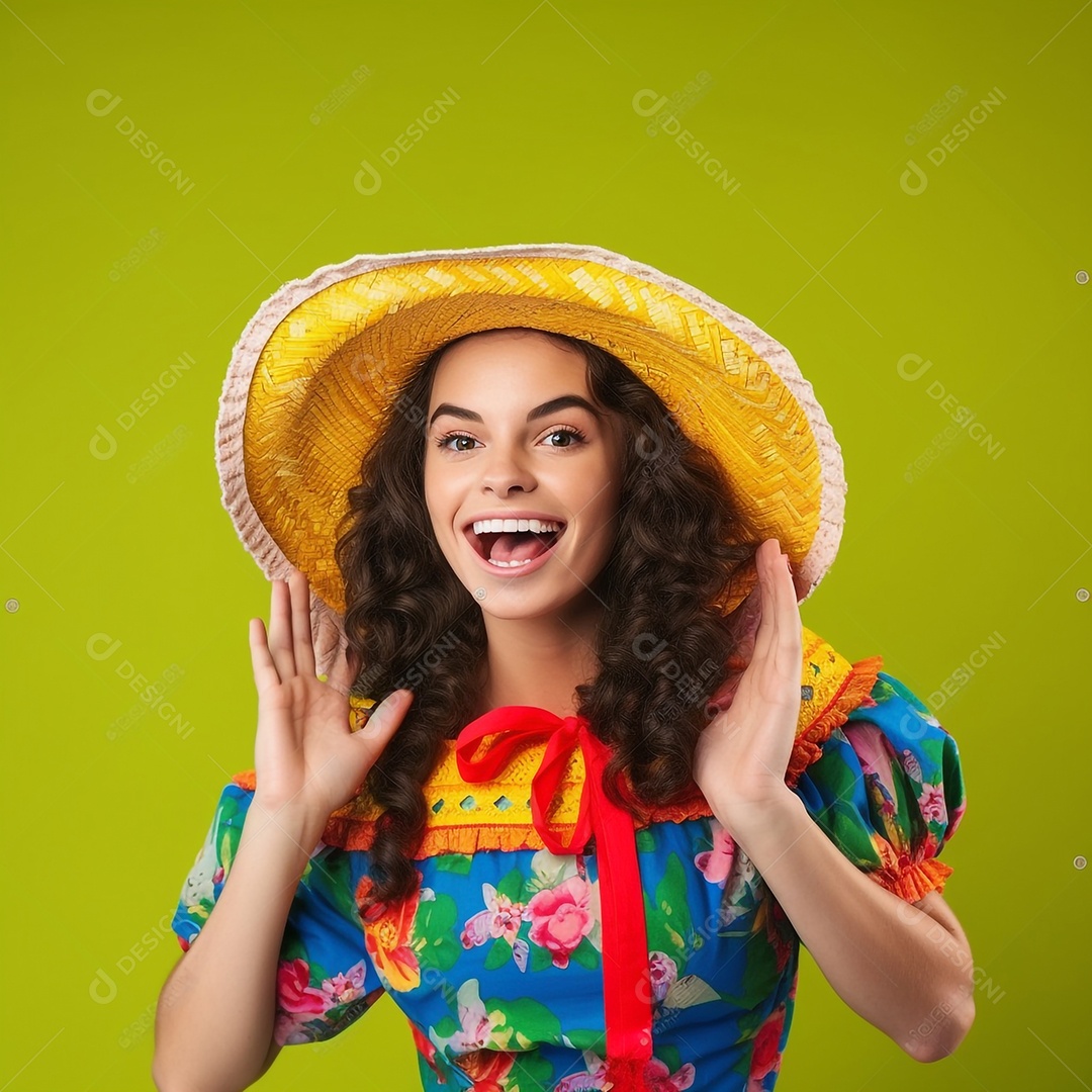 Linda mulher sorridente com roupas de festa junina