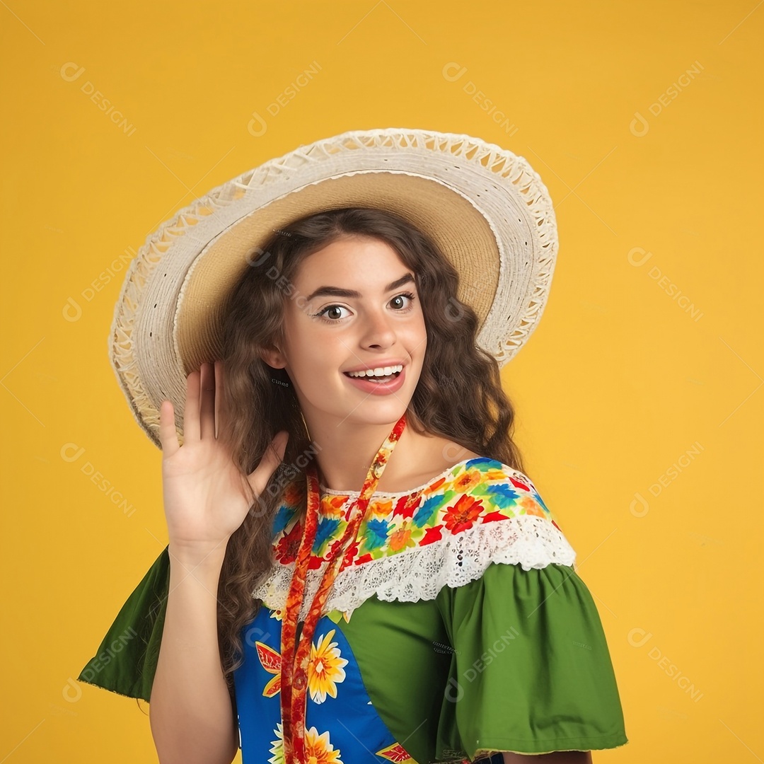 Linda mulher sorridente com roupas de festa junina