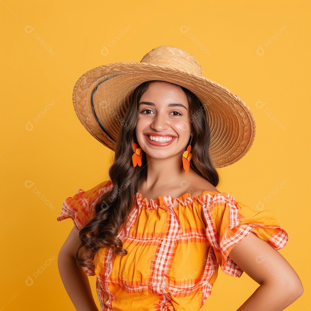 Linda mulher sorridente com roupas de festa junina