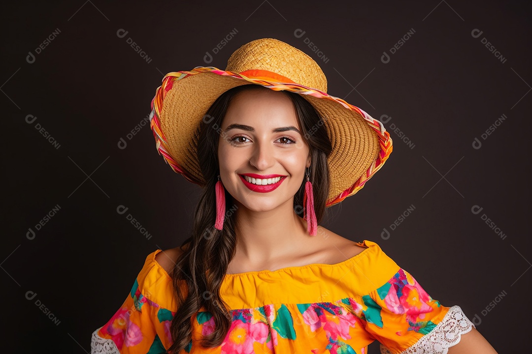 Linda mulher sorridente com roupas de festa junina