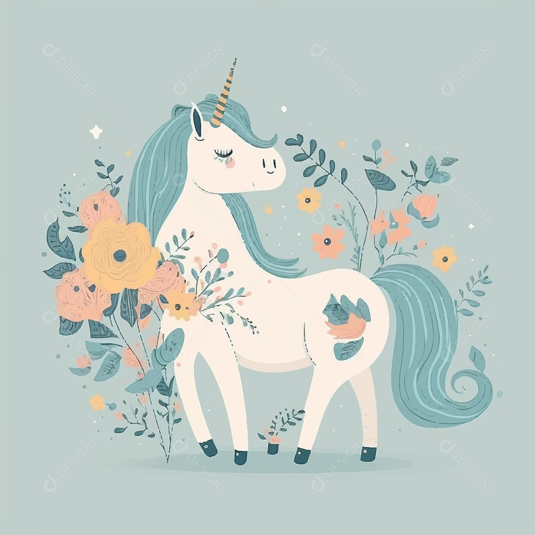 Ilustração Cavalo Unicórnio Vetor EPS Editável