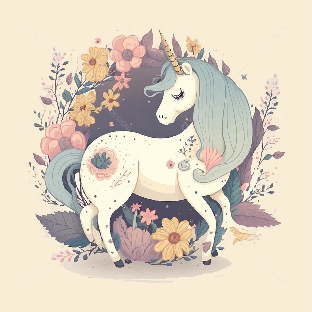 Ilustração Cavalo Unicórnio Vetor EPS Editável