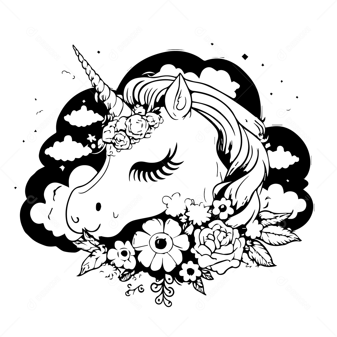 Ilustração Cavalo Unicórnio Vetor EPS Editável