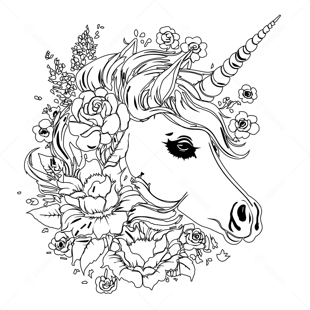 Ilustração Cavalo Unicórnio Vetor EPS Editável