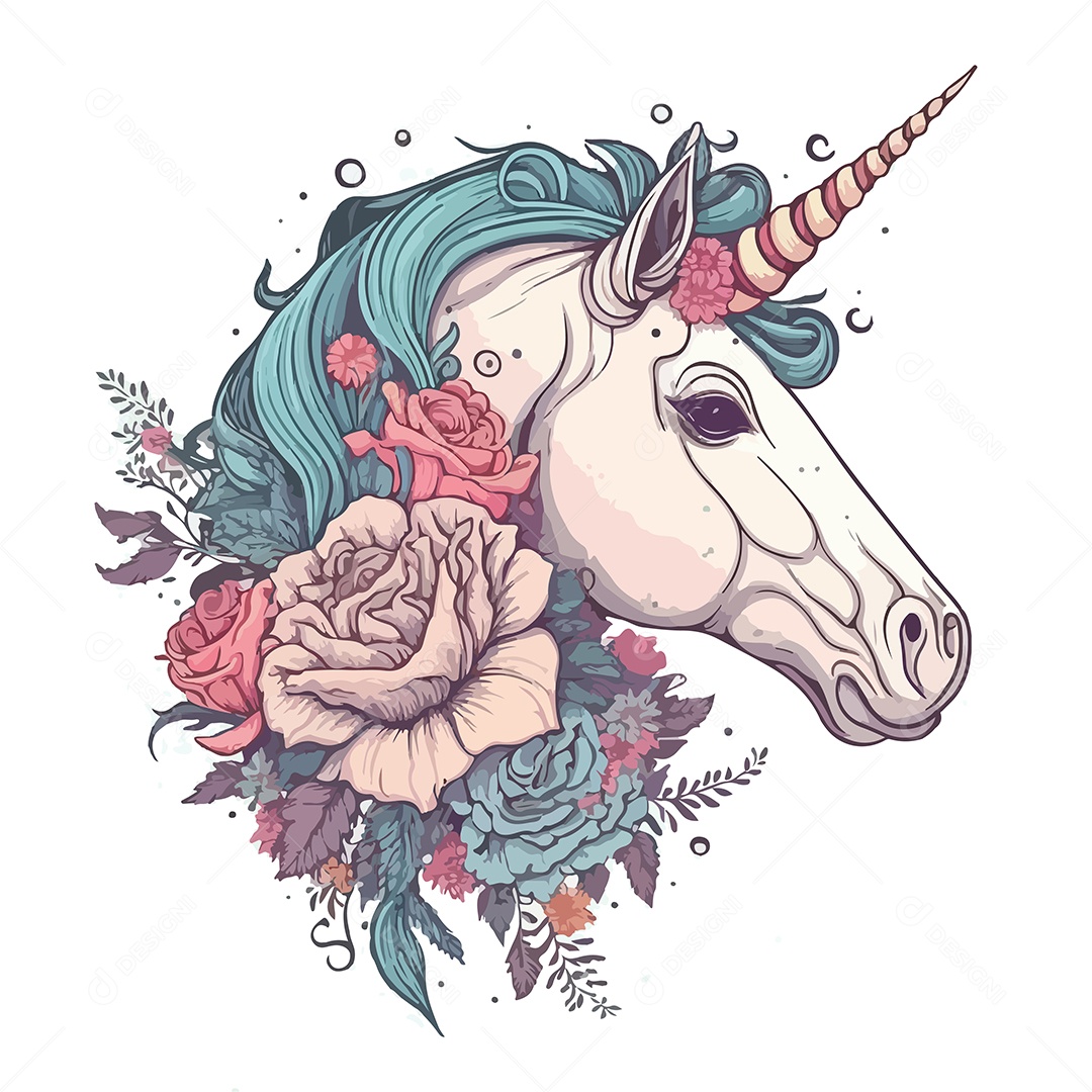 Ilustração Cavalo Unicórnio Vetor EPS Editável