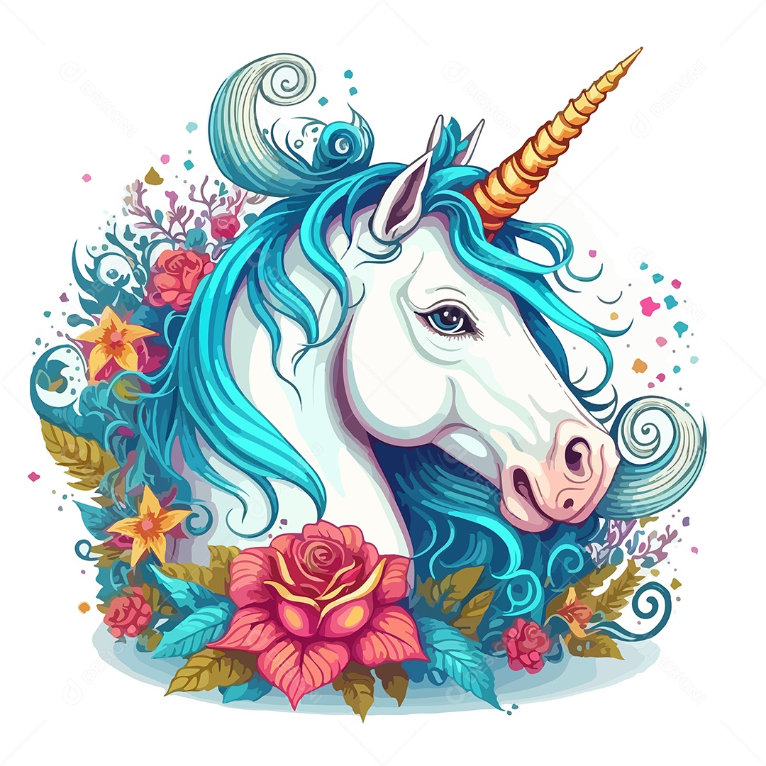 Ilustração Cavalo Unicórnio Vetor EPS Editável