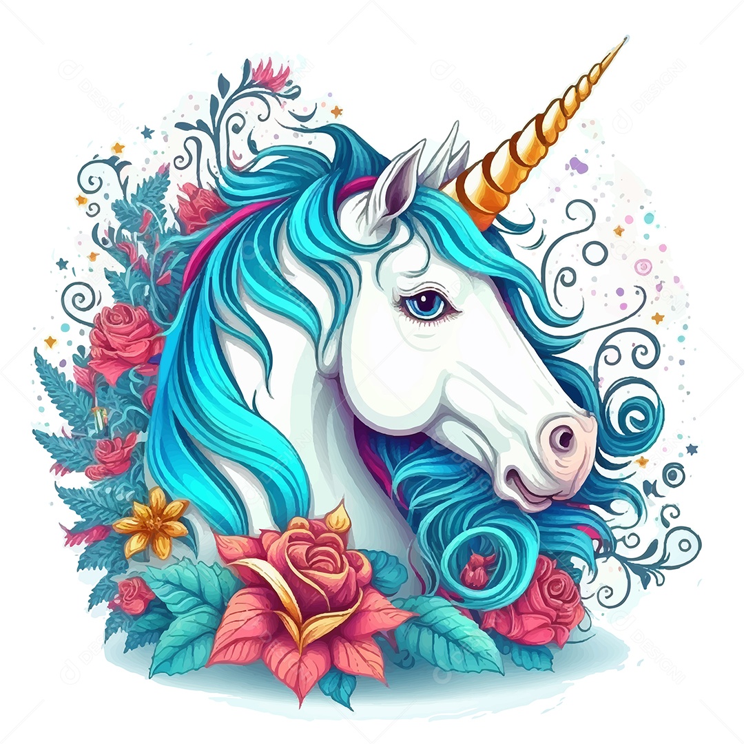 Ilustração Cavalo Unicórnio Vetor EPS Editável