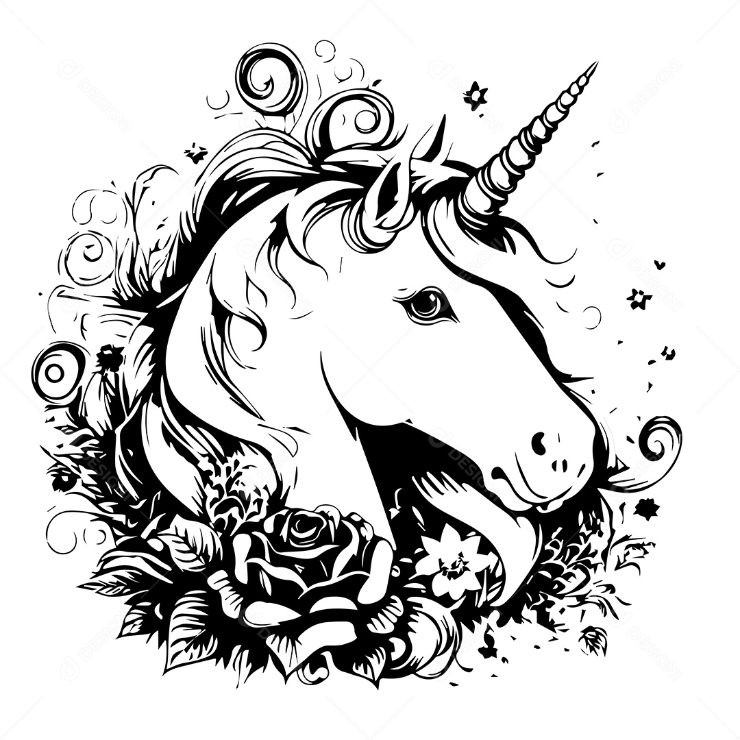 Ilustração Cavalo Unicórnio Vetor EPS Editável