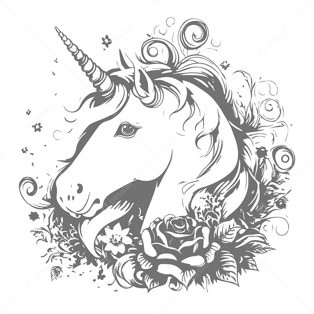 Ilustração Cavalo Unicórnio Vetor EPS Editável