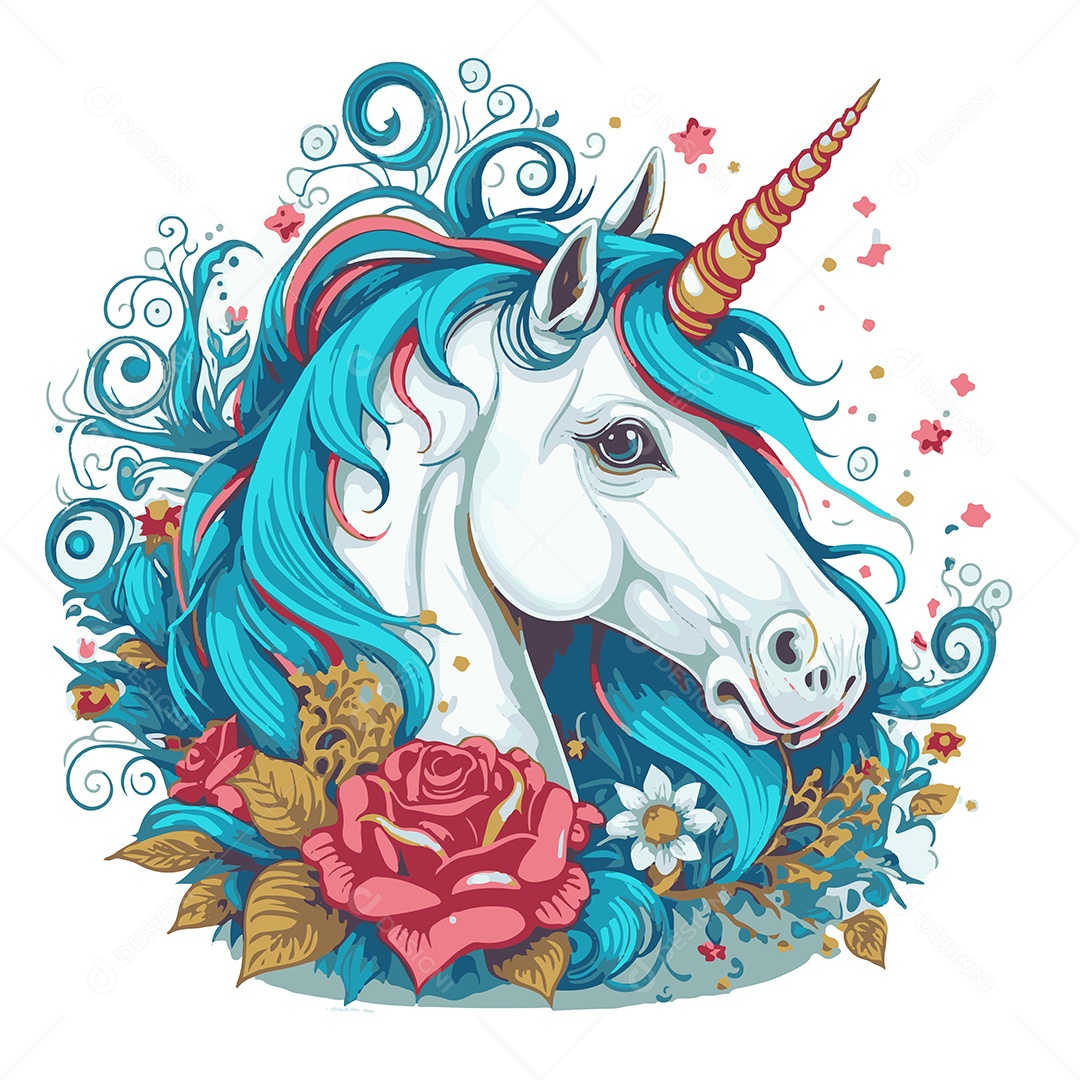 Ilustração Cavalo Unicórnio Vetor EPS Editável